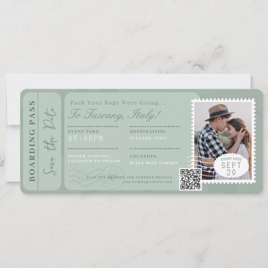 Bestemming Bruiloft Boarding Pass Vliegticket Kaart (Voorkant)