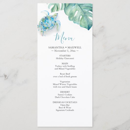 Bestemming Bruiloft Decor Menu's Tropisch (Voorkant)