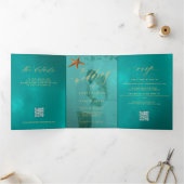 Bestemming bruiloft foto QR RSVP details Drieluik Uitnodiging (Binnen)