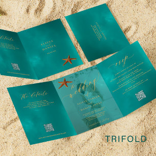 Bestemming bruiloft foto QR RSVP details Drieluik Uitnodiging