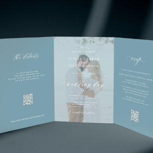 Bestemming bruiloft foto RSVP details QR code Drieluik Uitnodiging