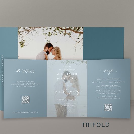 Bestemming bruiloft foto RSVP details QR code Drieluik Uitnodiging