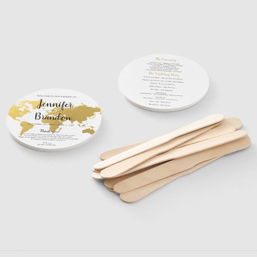 Bestemming bruiloft goud wereld bruiloft programma handwaaier (Niet-gemonteerd)