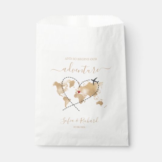 Bestemming Bruiloft Gouden Wereldkaart Welkomstbor Bedankzakje (Voorkant)
