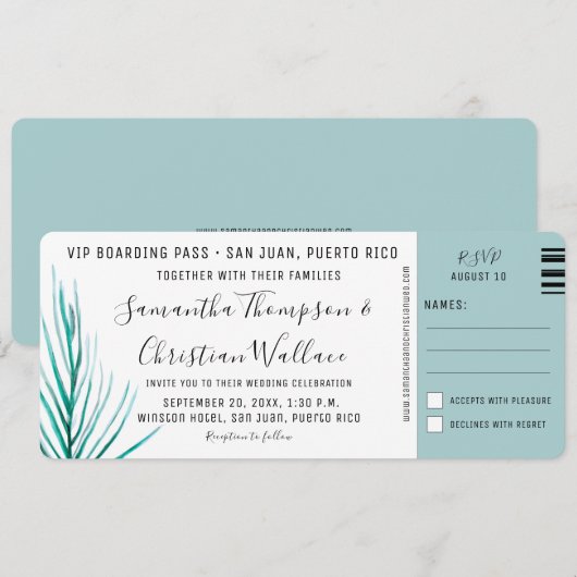 Bestemming Bruiloft Palm waterverf instapkaart Kaart (Voorkant / Achterkant)