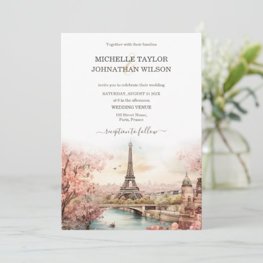 Bestemming Bruiloft Parijs Eiffeltoren Frankrijk Kaart (Staand voorkant)