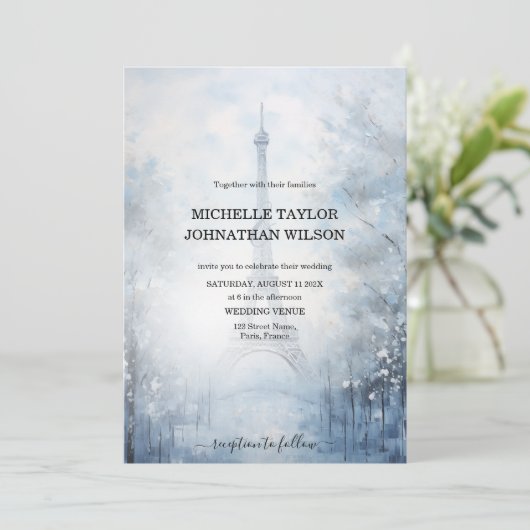 Bestemming Bruiloft Parijs Eiffeltoren Winter Kaart (Staand voorkant)