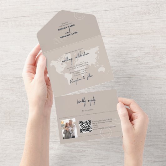 Bestemming Bruiloft Paspoort Kompas Bruiloft All In One Uitnodiging (Afscheurbaar)