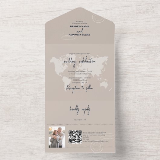 Bestemming Bruiloft Paspoort Kompas Bruiloft All In One Uitnodiging (Binnen)