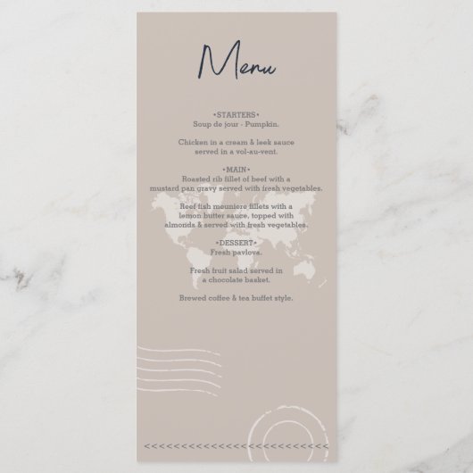 Bestemming Bruiloft Paspoort Kompas Bruiloft Menu (Achterkant)