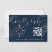 Bestemming Bruiloft Paspoort Kompas QR Code RSVP Kaartje (Voorkant)