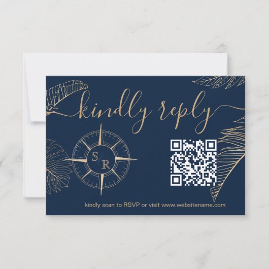 Bestemming Bruiloft Paspoort Kompas QR Code RSVP Kaartje (Voorkant)