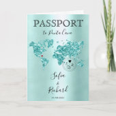 Bestemming Bruiloft Paspoort Wereldkaart Aqua Blue (Voorkant)