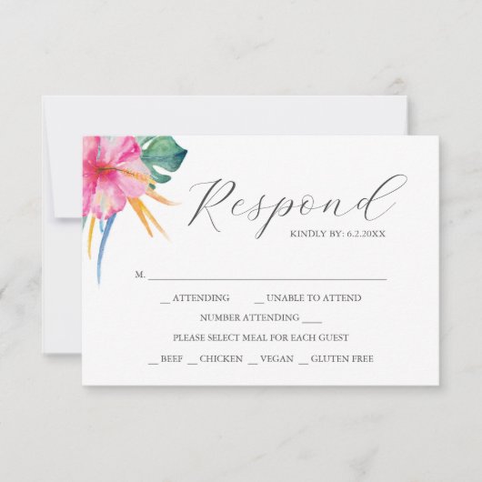 Bestemming Bruiloft RSVP Kaarten Levendig Roze (Voorkant)