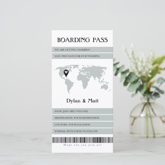 Bestemming Bruiloft Sage Elektronische instapkaart Save The Date (Staand voorkant)