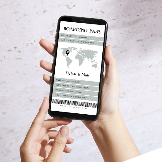 Bestemming Bruiloft Sage Elektronische instapkaart Save The Date