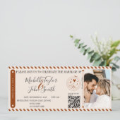 Bestemming Bruiloft Sinaasappel Boarding Pass QR-c Kaart (Staand voorkant)