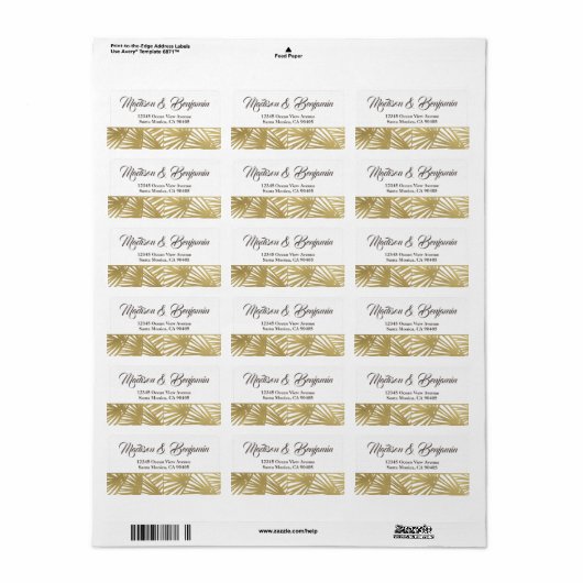 Bestemming Bruiloft, Strand Bruiloft, Gouden folie Etiket (Full Sheet)