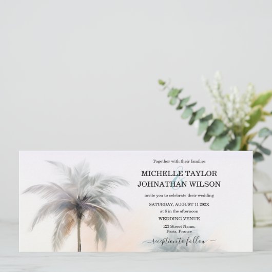 Bestemming Bruiloft Strand Tropisch Eiland Palm Kaart (Staand voorkant)
