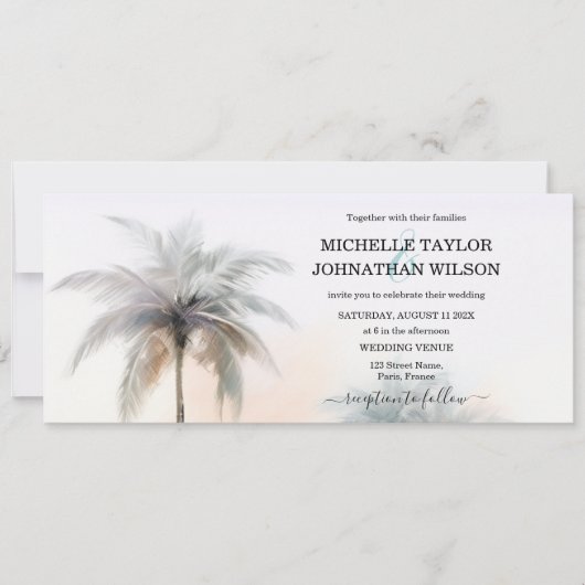 Bestemming Bruiloft Strand Tropisch Eiland Palm Kaart (Voorkant)