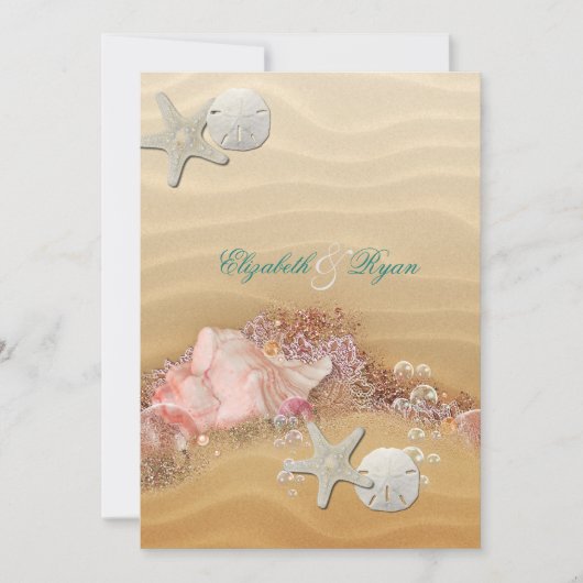 Bestemming Bruiloft Strand Zeesterren Zeeschelpen Kaart (Voorkant)