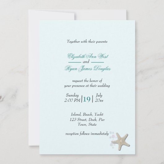 Bestemming Bruiloft Strand Zeesterren Zeeschelpen Kaart (Achterkant)