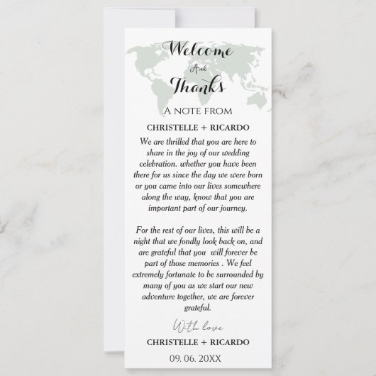 Bestemming bruiloft Welkom & Dank u Tafel Kaart (Voorkant)