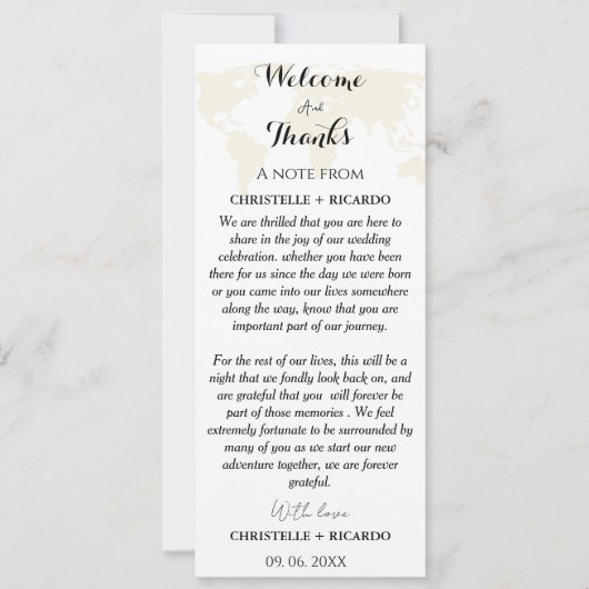 Bestemming bruiloft Welkom & Dank u Tafel Kaart (Voorkant)