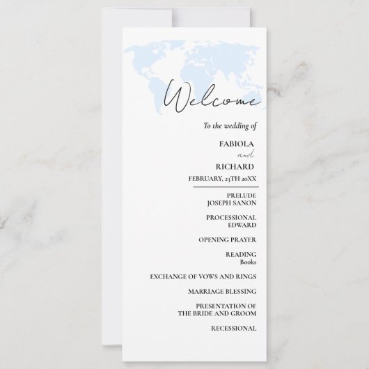 Bestemming Dusty Blue Wedding Program Kaart (Voorkant)