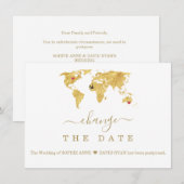 Bestemming Gold Wereldkaart Wedding Verander de da Save The Date (Voorkant / Achterkant)