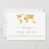 Bestemming Gold Wereldkaart Wedding Verander de da Save The Date (Voorkant)