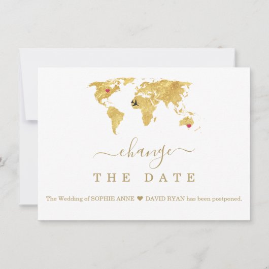 Bestemming Gold Wereldkaart Wedding Verander de da Save The Date (Voorkant)