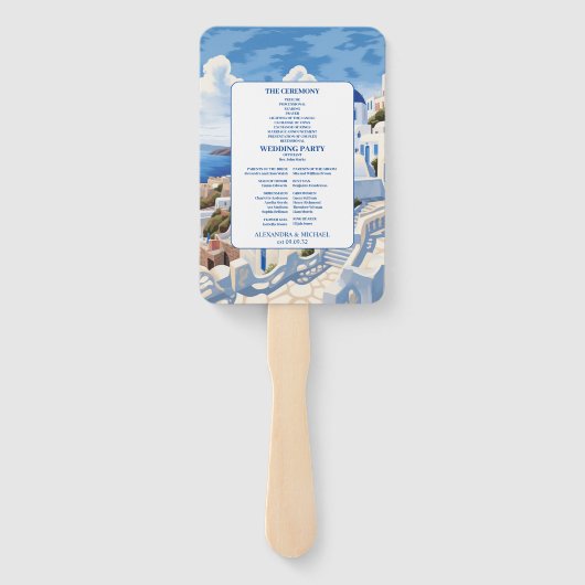 Bestemming Griekenland Santorini Bruiloft Handwaaier (Achterkant)