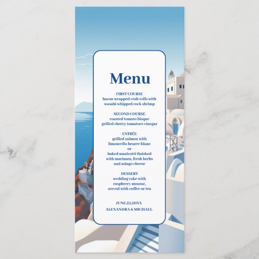 Bestemming Griekenland Santorini Bruiloft Menu (Voorkant)