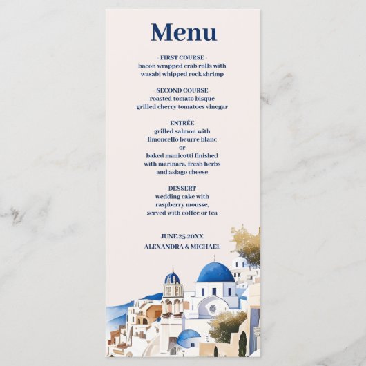 Bestemming Griekenland Santorini Bruiloft Menu (Voorkant)