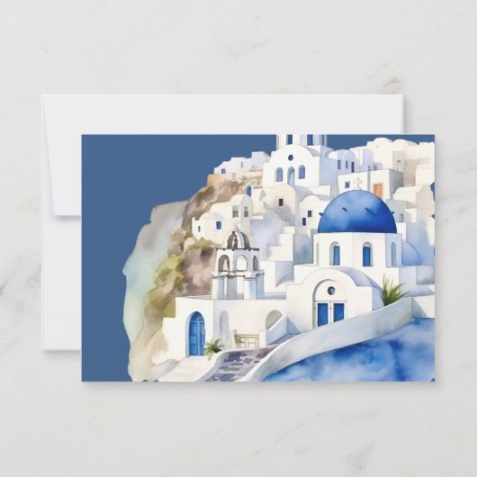 Bestemming Griekenland Santorini Bruiloft RSVP Kaartje (Achterkant)