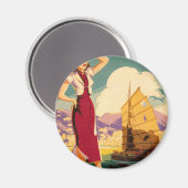 Bestemming: Hong Kong Retro Graphic Ronde magneet (Voorkant / Achterkant)