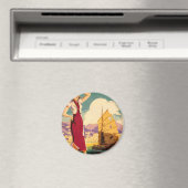 Bestemming: Hong Kong Retro Graphic Ronde magneet (Insitu (Vaatwasser))