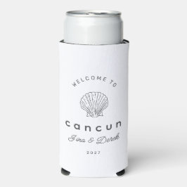 Bestemming Huwelijk Cancun Zwart en Wit Seltzer Blikjeskoeler