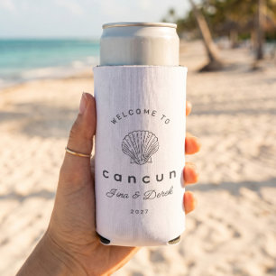 Bestemming Huwelijk Cancun Zwart en Wit Seltzer Blikjeskoeler