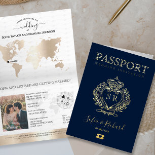 Bestemming Huwelijk Crest Paspoort Monogram Folie Wenskaart
