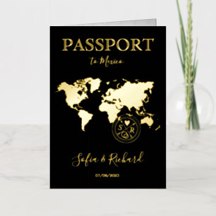 Bestemming Huwelijk Goud Wereldkaart Paspoort Mode Folie Wenskaart
