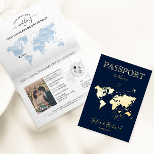 Bestemming Huwelijk Goud Wereldkaart Paspoort Mode Folie Wenskaart