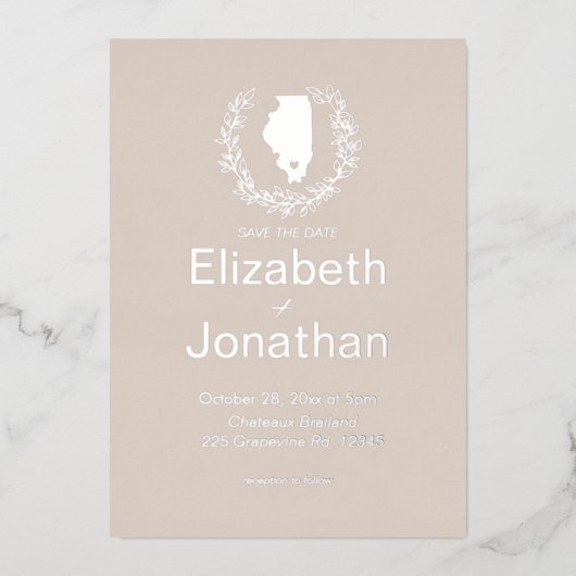 Bestemming huwelijk in Illinois    Folie Uitnodiging (Voorkant)