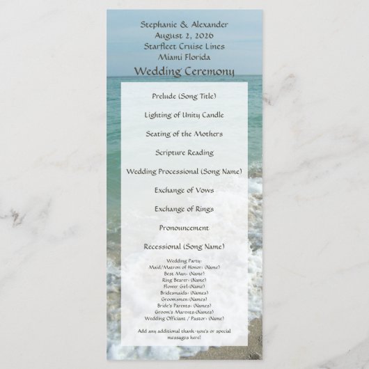 Bestemming Huwelijk Programma, Strand Thema Programmakaart (Achterkant)