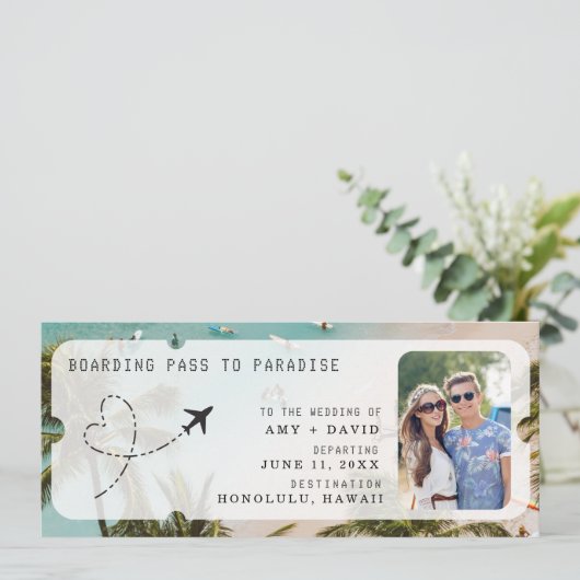 Bestemming Huwelijk QR Code Foto Boarding Pass Kaart (Staand voorkant)