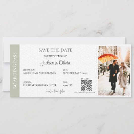 Bestemming Huwelijk Salie Groen Save The Date (Voorkant)
