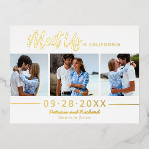 Bestemming Huwelijk Save The Date 3 Foto Folie Feestdagen Briefkaart