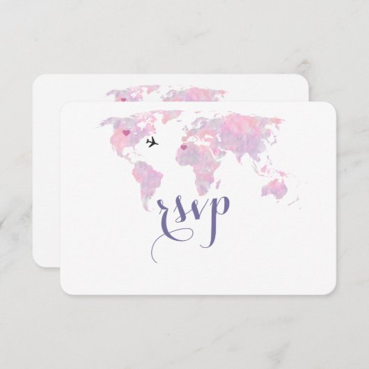 Bestemming Huwelijk Waterverf Wereldkaart RSVP (Voorkant / Achterkant)