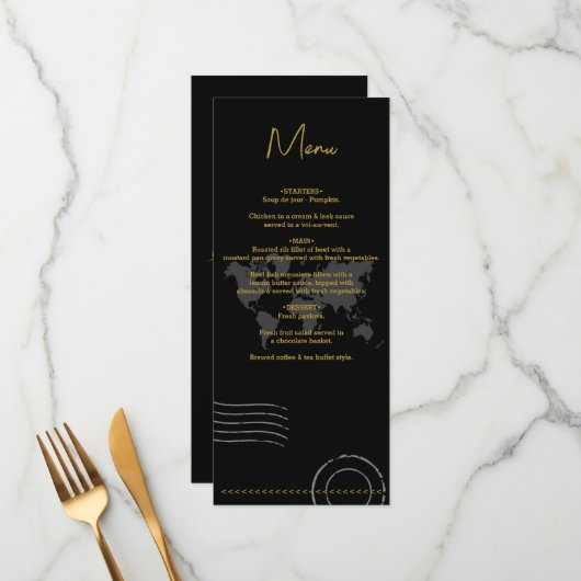 Bestemming Huwelijk Wereld Paspoort Zwart Goud Menu (Voorkant / Achterkant in situ)